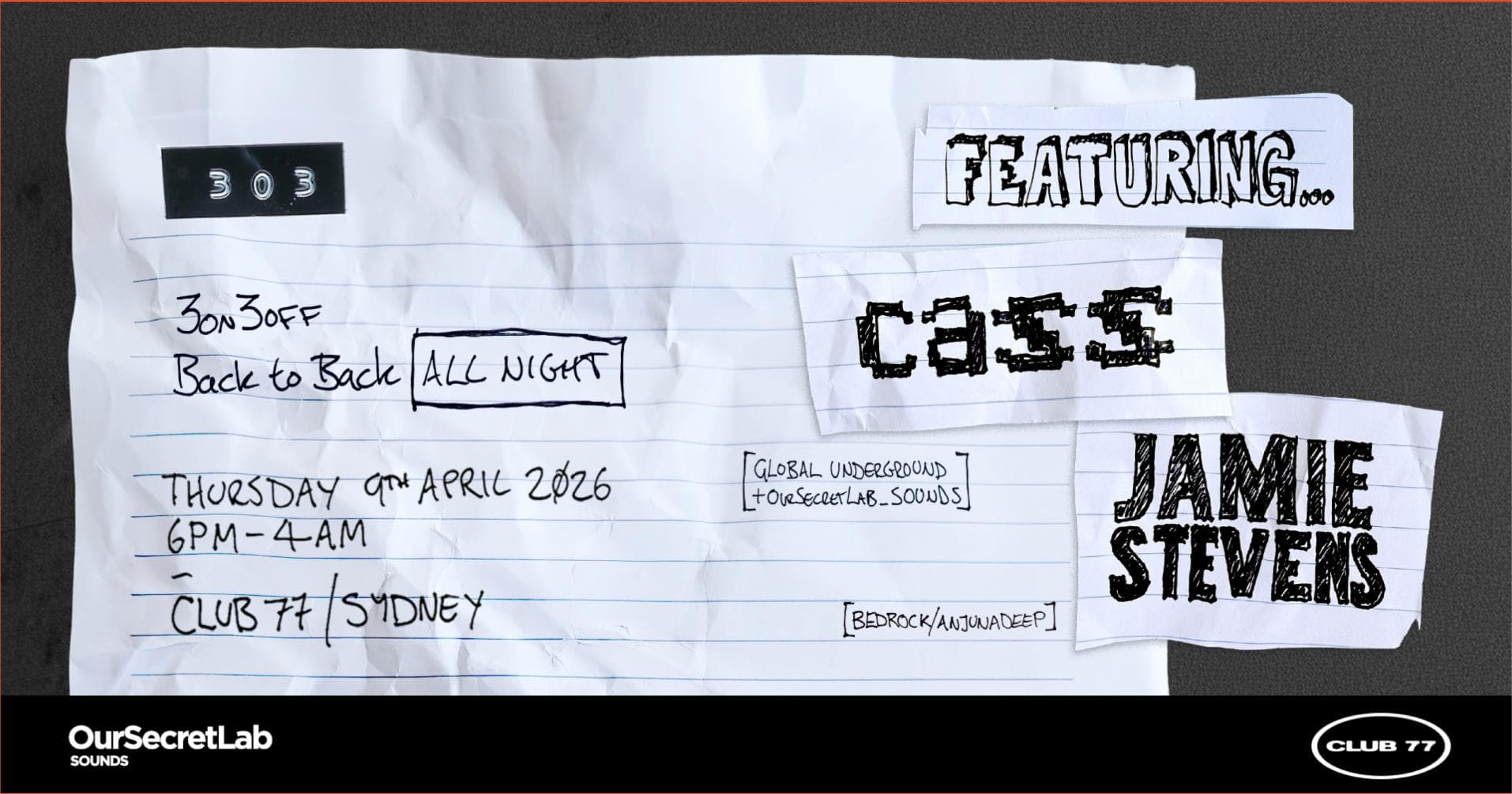 OurSecretLab Presents: 303 w/ Cass, Jamie Stevens